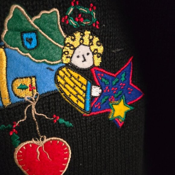 Quaker Factory Vintage Unique Angel Embroidered  V Neck Cardigan Sweater Size L - Picture 5 of 10